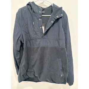Cotton On Garments Pro Fleece Kagoul Indigo Navy Snap Hooded Anorak Jacket S NEW